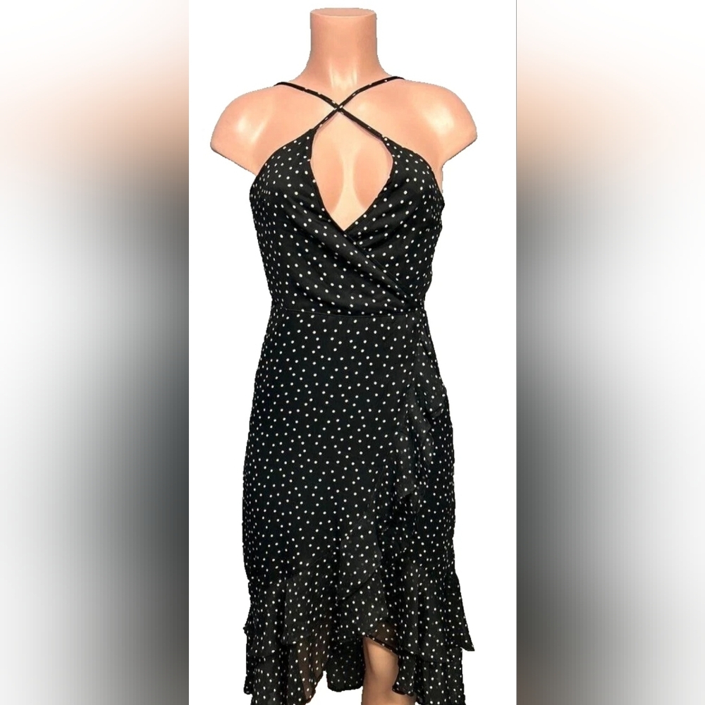 Abercrombie & Fitch Black Dot Spaghetti Cross Strap Midi Dress Size S NWT
